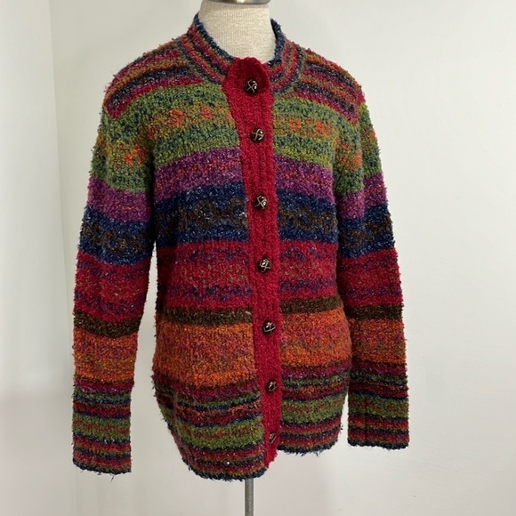 Appleseeds Women’s Size Large Crewneck Cardigan Sweater Multi Color Button Up - Picture 2 of 13